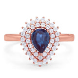 Pear Teardrop Natural Stone Halo Ring