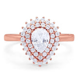 Pear Teardrop Natural Stone Halo Ring