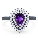 Pear Teardrop Natural Stone Halo Ring