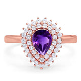 Pear Teardrop Natural Stone Halo Ring