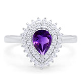 Pear Teardrop Natural Stone Halo Ring