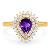 Pear Teardrop Natural Stone Halo Ring