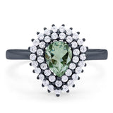 Pear Teardrop Natural Stone Halo Ring