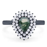 Pear Teardrop Natural Stone Halo Ring