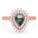 Pear Teardrop Natural Stone Halo Ring