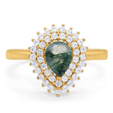 Pear Teardrop Natural Stone Halo Ring