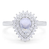Pear Teardrop Natural Stone Halo Ring