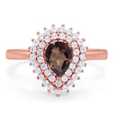Pear Teardrop Natural Stone Halo Ring