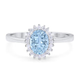 Vintage Style Oval Natural Aquamarine Flower Ring 925 Sterling Silver