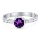 Vintage Style Round Natural Amethyst Solitaire Ring 925 Sterling Silver