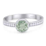 Vintage Style Round Natural Green Amethyst Prasiolite Solitaire Ring 925 Sterling Silver