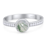 Vintage Style Round Natural Green Moss Agate Solitaire Ring 925 Sterling Silver
