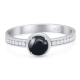 Vintage Style Round Natural Black Onyx Solitaire Ring 925 Sterling Silver