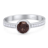 Vintage Style Round Natural Chocolate Smoky Quartz Solitaire Ring 925 Sterling Silver