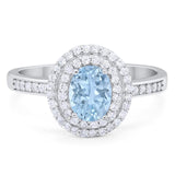 Art Deco Oval Natural Aquamarine Halo Wedding Ring 925 Sterling Silver