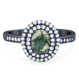Art Deco Oval Natural Stone Halo Ring