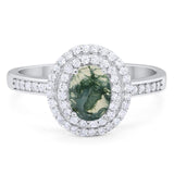 Art Deco Oval Natural Stone Halo Ring