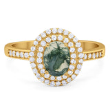 Art Deco Oval Natural Stone Halo Ring