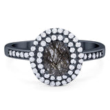 Art Deco Oval Natural Stone Halo Ring