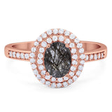 Art Deco Oval Natural Stone Halo Ring