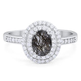 Art Deco Oval Natural Stone Halo Ring