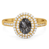 Art Deco Oval Natural Stone Halo Ring