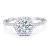 Art Deco Round Moissanite Hexagonal Ring 925 Sterling Silver