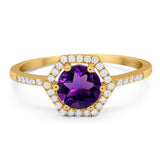 Round Natural Stone Hexagonal Ring