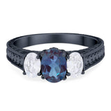 Three Stone Oval Natural Stone Wedding Ring