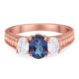 Three Stone Oval Natural Stone Wedding Ring