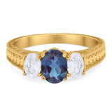 Three Stone Oval Natural Stone Wedding Ring