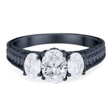 Three Stone Oval Natural Stone Wedding Ring