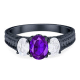 Three Stone Oval Natural Stone Wedding Ring