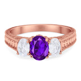 Three Stone Oval Natural Stone Wedding Ring