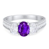 Three Stone Oval Natural Amethyst Wedding Ring 925 Sterling Silver