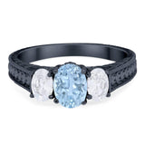 Three Stone Oval Natural Stone Wedding Ring