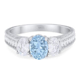 Three Stone Oval Natural Aquamarine Wedding Ring 925 Sterling Silver