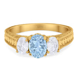 Three Stone Oval Natural Stone Wedding Ring