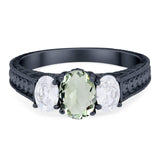 Three Stone Oval Natural Stone Wedding Ring