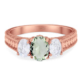 Three Stone Oval Natural Stone Wedding Ring