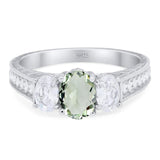 Three Stone Oval Natural Stone Wedding Ring