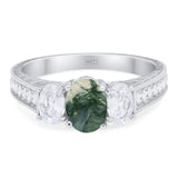 Three Stone Oval Natural Stone Wedding Ring