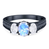 Three Stone Oval Natural Stone Wedding Ring