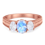 Three Stone Oval Natural Stone Wedding Ring