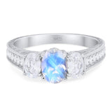 Three Stone Oval Natural Stone Wedding Ring