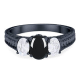 Three Stone Oval Natural Stone Wedding Ring