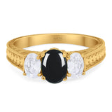 Three Stone Oval Natural Stone Wedding Ring