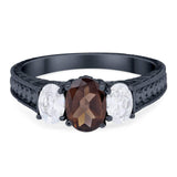 Three Stone Oval Natural Stone Wedding Ring