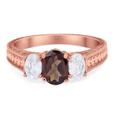 Three Stone Oval Natural Stone Wedding Ring