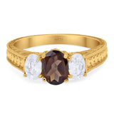 Three Stone Oval Natural Stone Wedding Ring